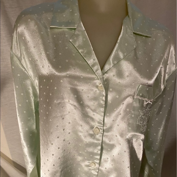 Heavenly Bodies Lime Green dotted Satin PJ Top L/G - Picture 1 of 5